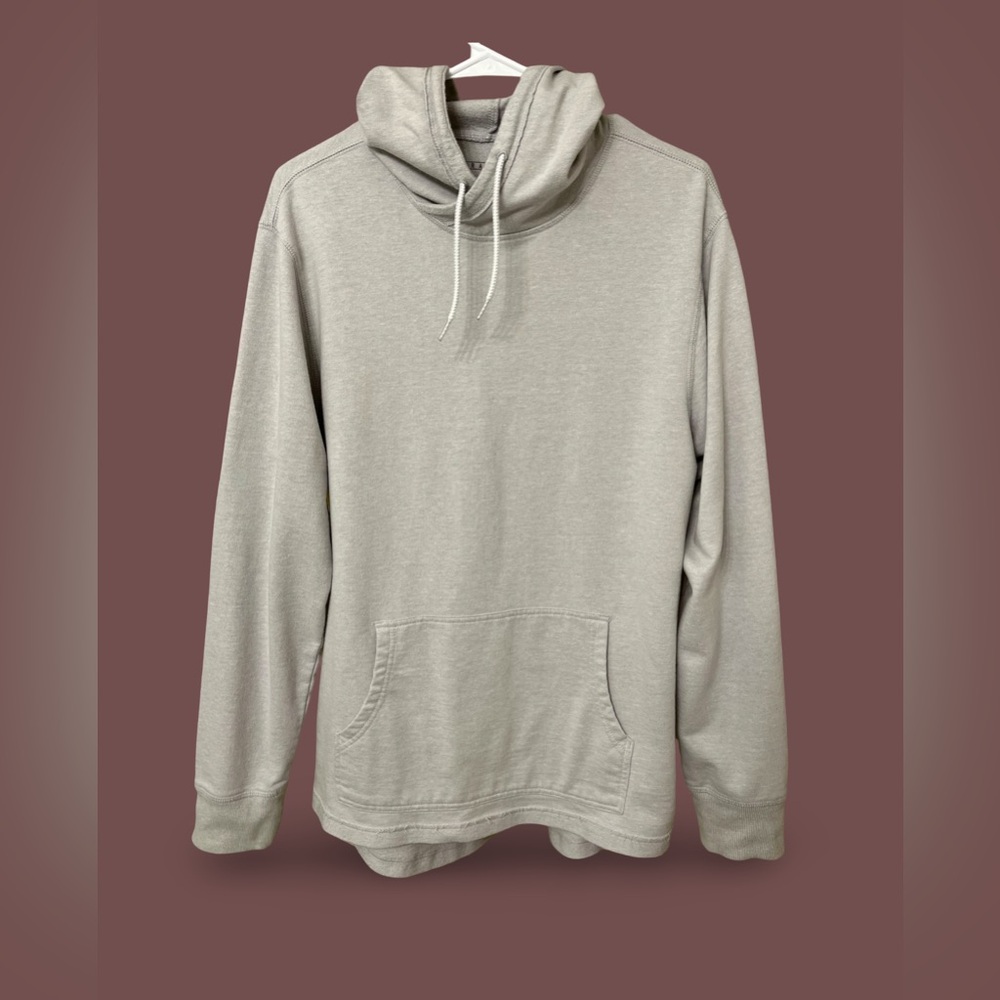Gray Pullover Sweatshirt with Hood and Ribbed Cuffs